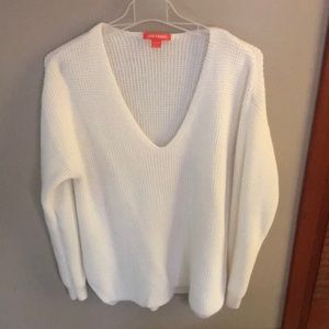 White, light knit v-neck sweater